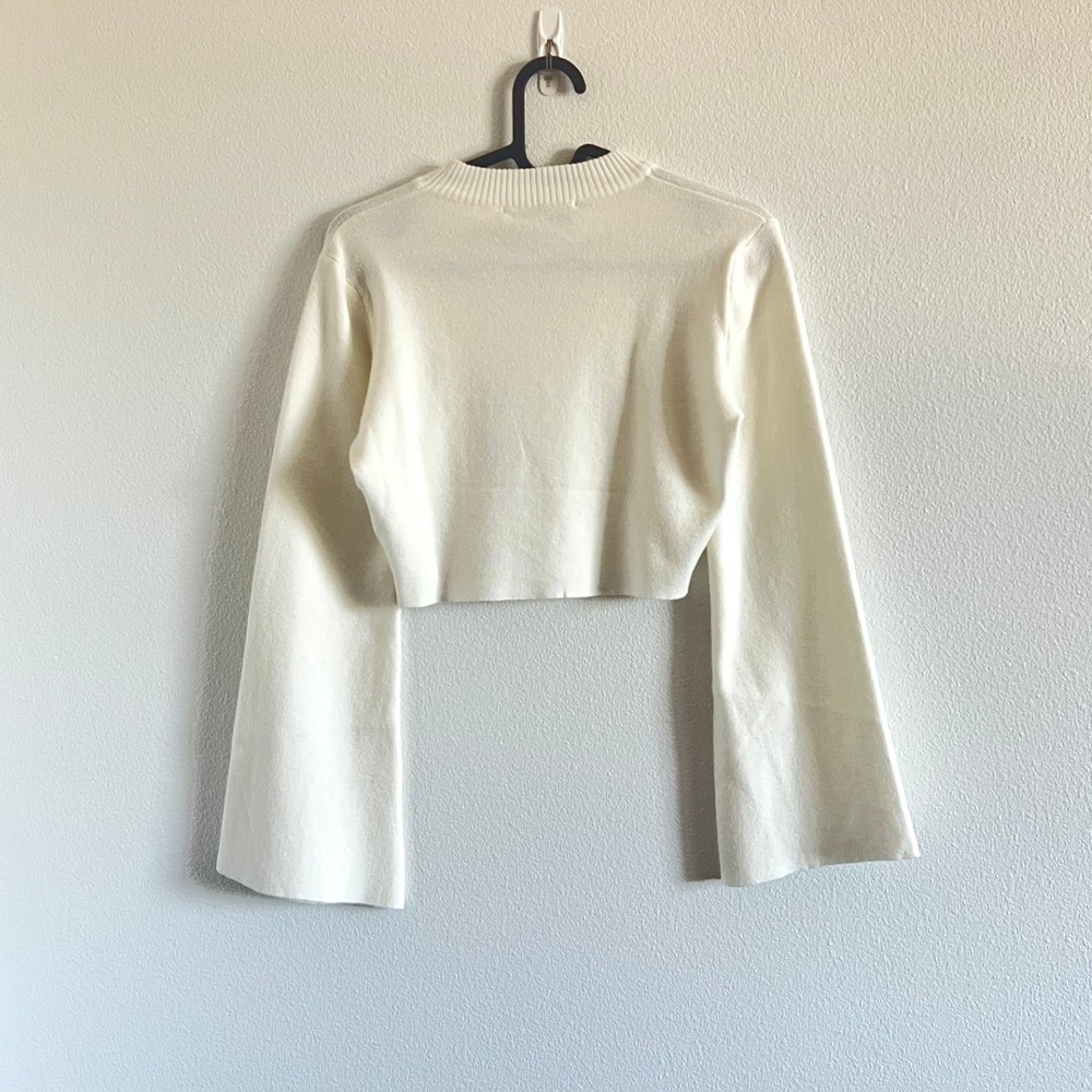 NWT Petal+Pup Cream Flare Sleeve Cropped Knit Sweater XS/S Minimalist Clean Girl - Picture 7 of 7